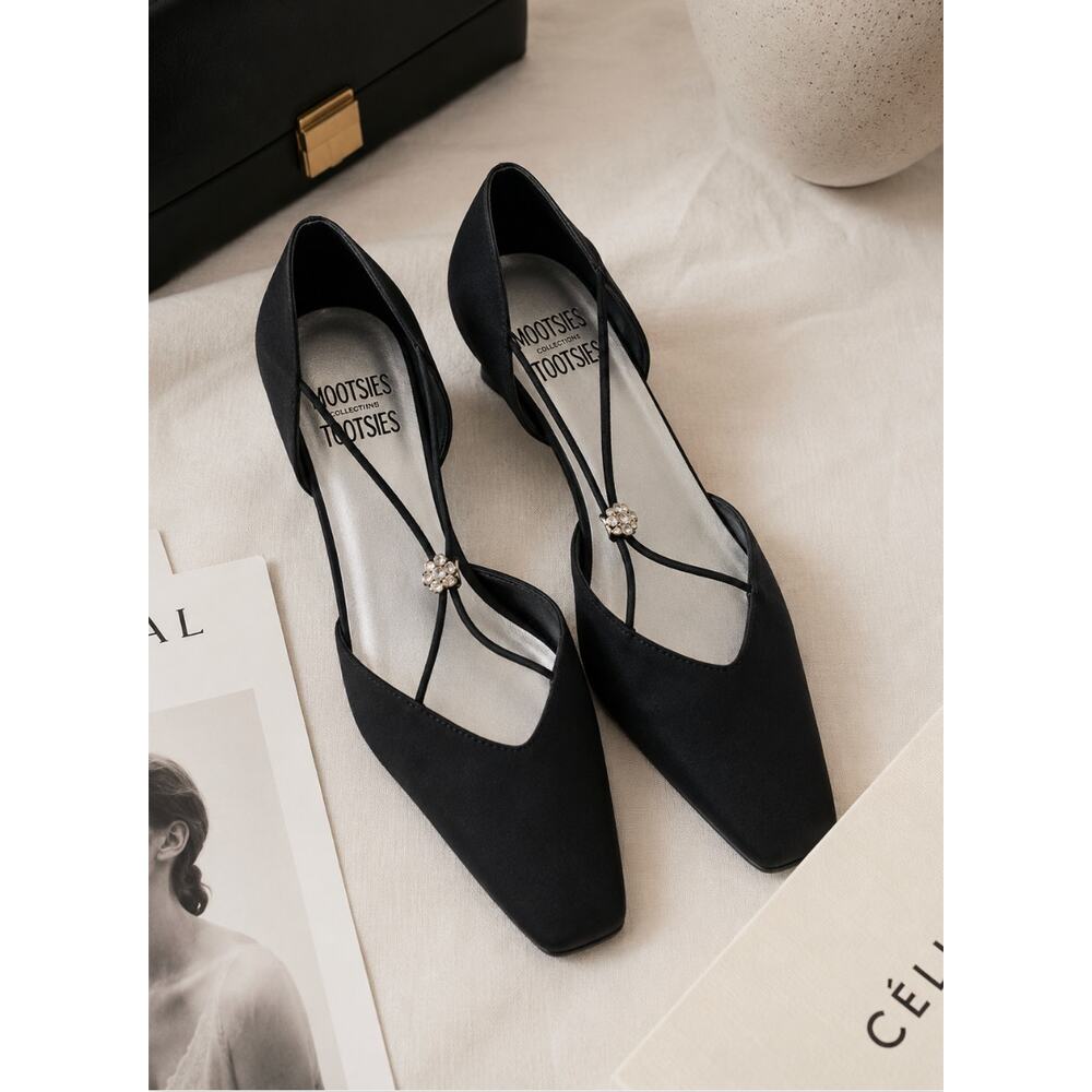 Vintage Leather Dainty Mootsies Tootsies Black Y2K Square Toe Heels